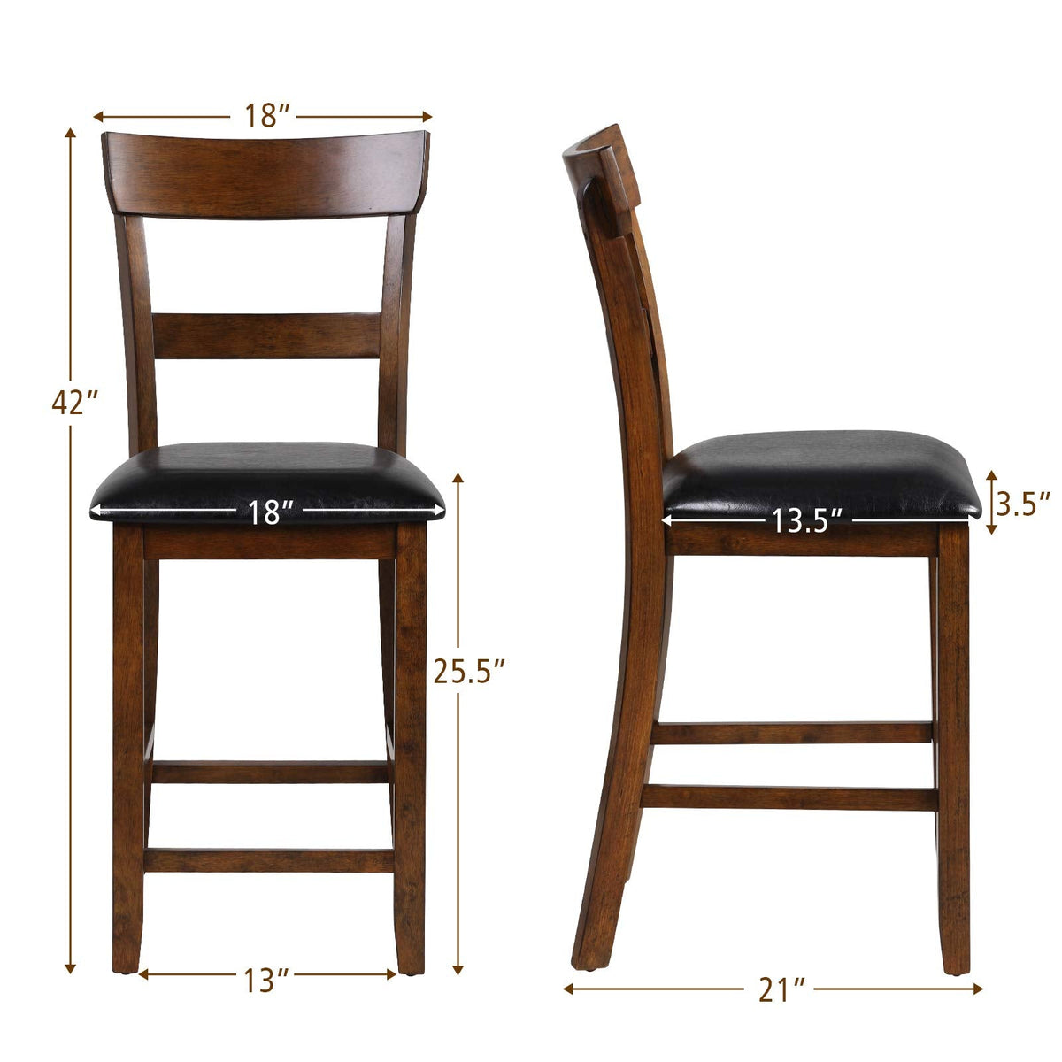 Goflame 25.5-Inch Counter Height Chair with Backrest, Foam-Padded Cushion, Rubber Wood Legs