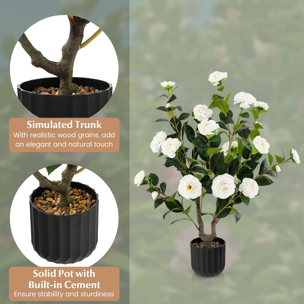 GOFLAME 38” Artificial Camellia Tree 2 Packs