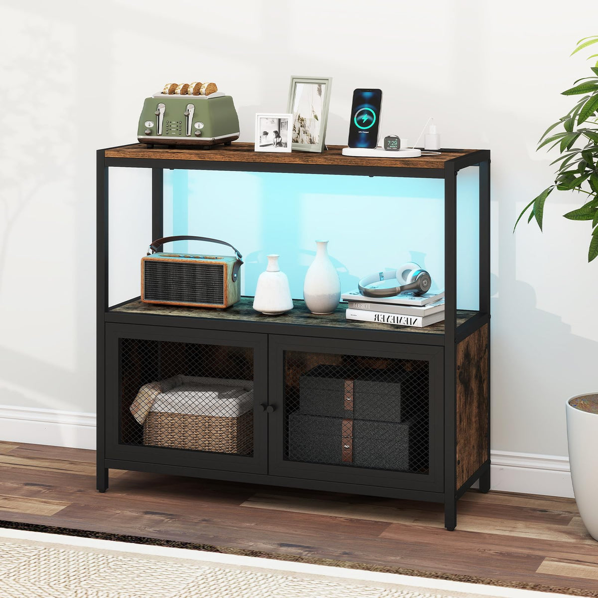Goflame Wine Cabinet with LED Lights for Kitchen Living Room