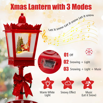 Goflame 8 ft Musical Christmas Streetlight w/Warm White LED Lights Snowy Effects Santa Scene