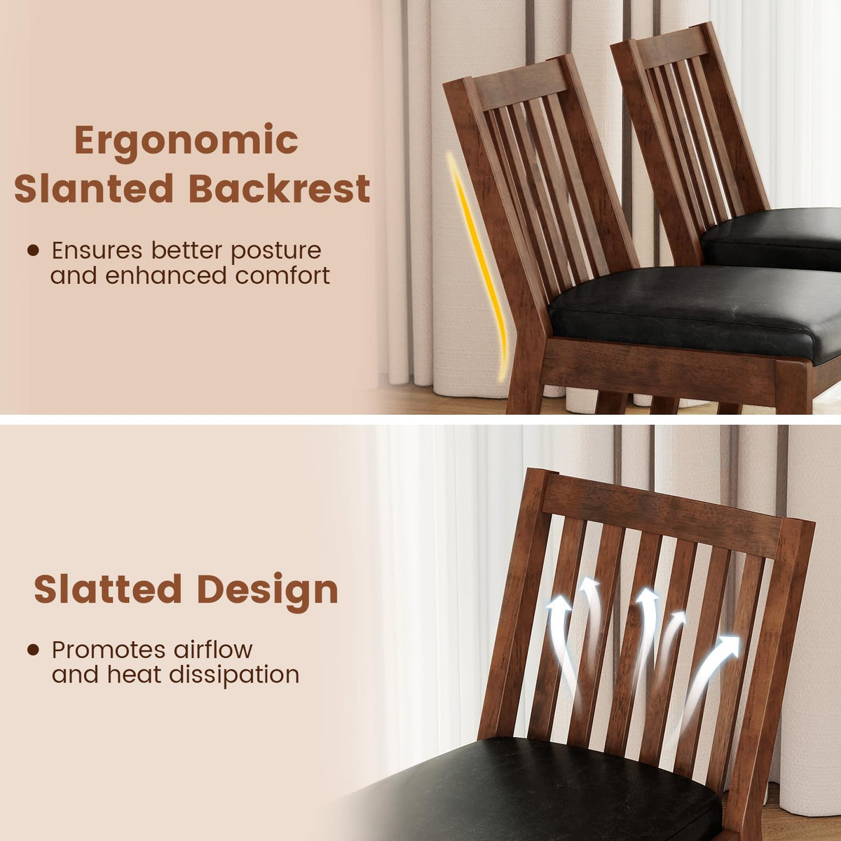 Goflame PU Leather Upholstered Kitchen Chairs w/Rubber Wood Frame Padded Seat