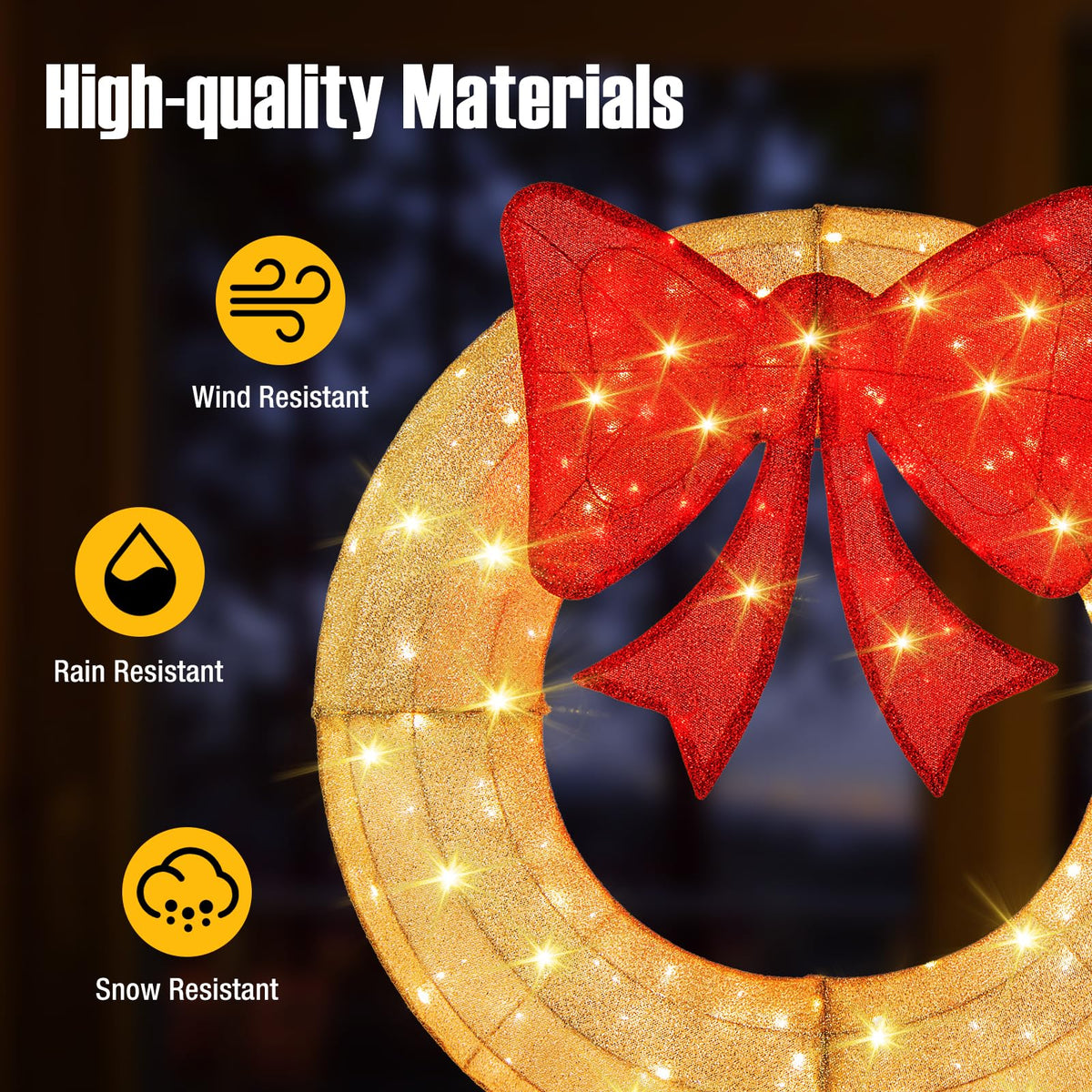 Goflame 48 Inch Pre-Lit Christmas Wreath, Indoor/Outdoor Xmas Decoration with 200 LED Lights