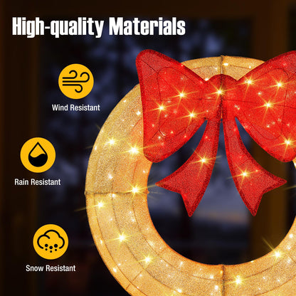 Goflame 48 Inch Pre-Lit Christmas Wreath, Indoor/Outdoor Xmas Decoration with 200 LED Lights