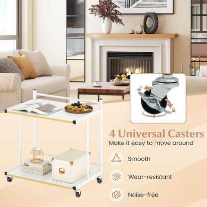 Goflame Mobile C-Shaped End Table - 2-Tier Sofa Couch Bed Side Table w/Open Storage Shelves & Golden Edge Banding