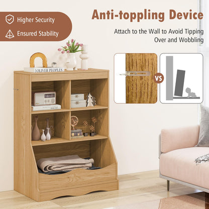 Goflame Storage Cabinet, Small Bookshelf, Short Bookcase with 4 Open Storage Cube & Bottom Compartment