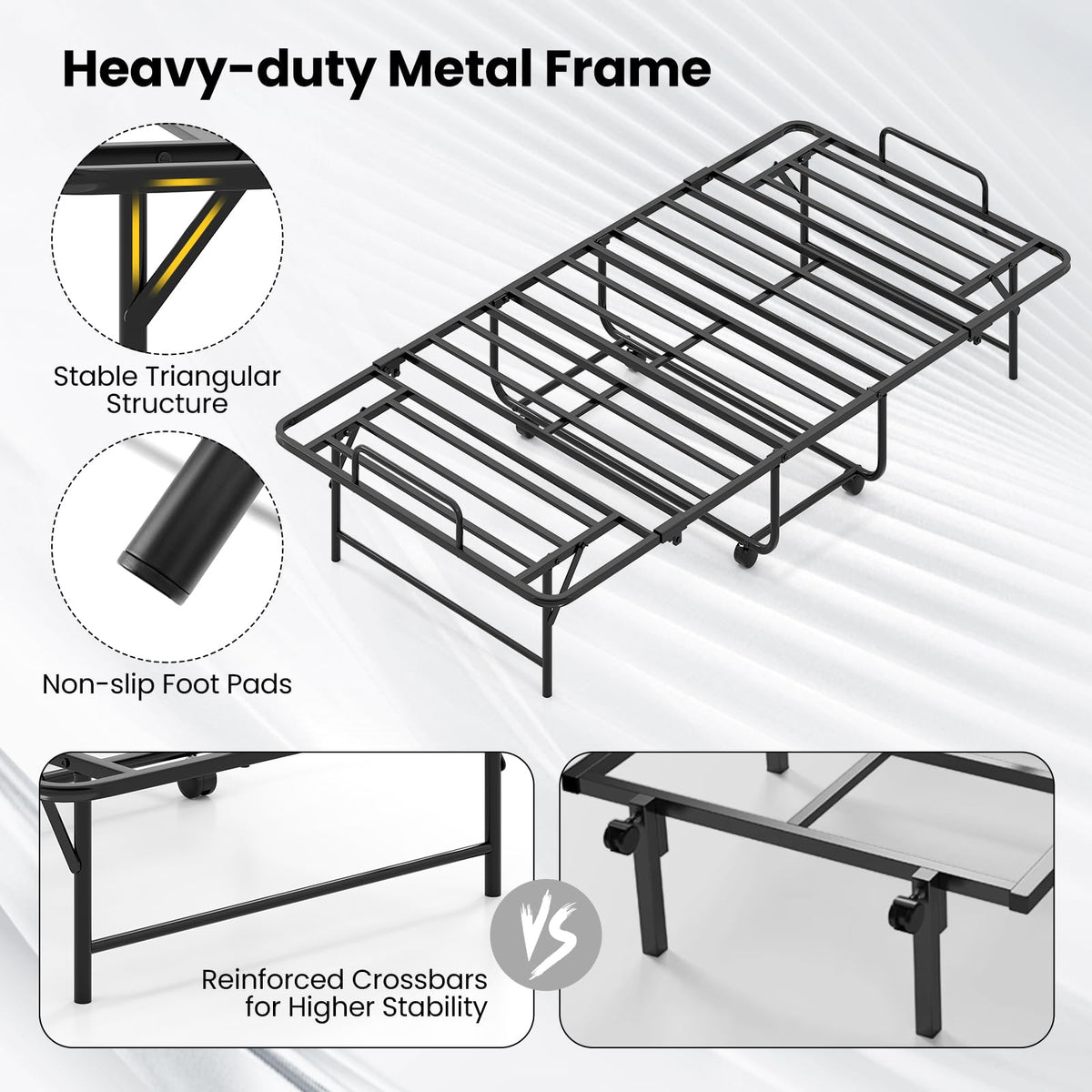 Goflame Twin Folding Bed Frame with Mattress