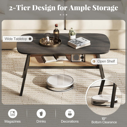 Goflame Rattan Coffee Table for Living Room