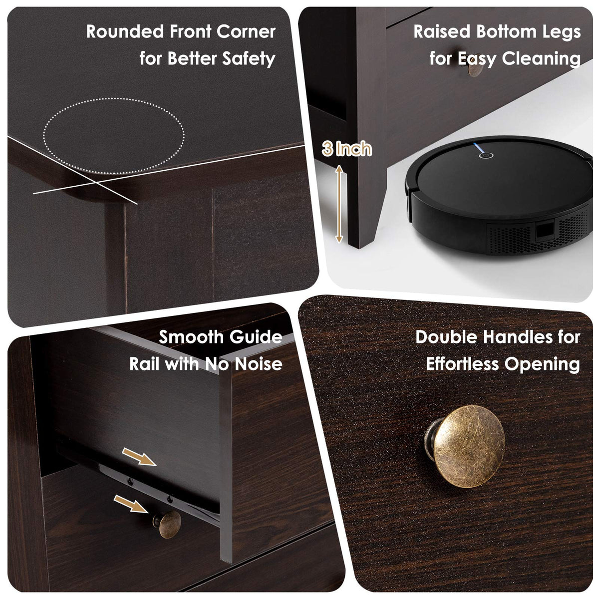 Goflame Modern Simple Dresser 3-Drawers Chest with Solid Curved Legs