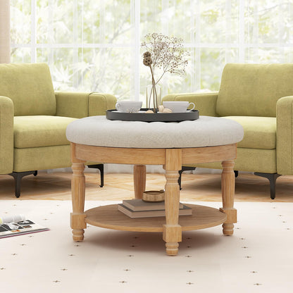 Goflame Large Ottoman Coffee Table - 29 inch Oversized Round Ottoman with Storage Shelf, Flip up Top, Wood Legs