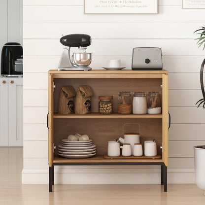 Goflame Sideboard Cabinet Boho Rattan Buffet Cabinet with Storage Adjustable Shelves 2 Doors