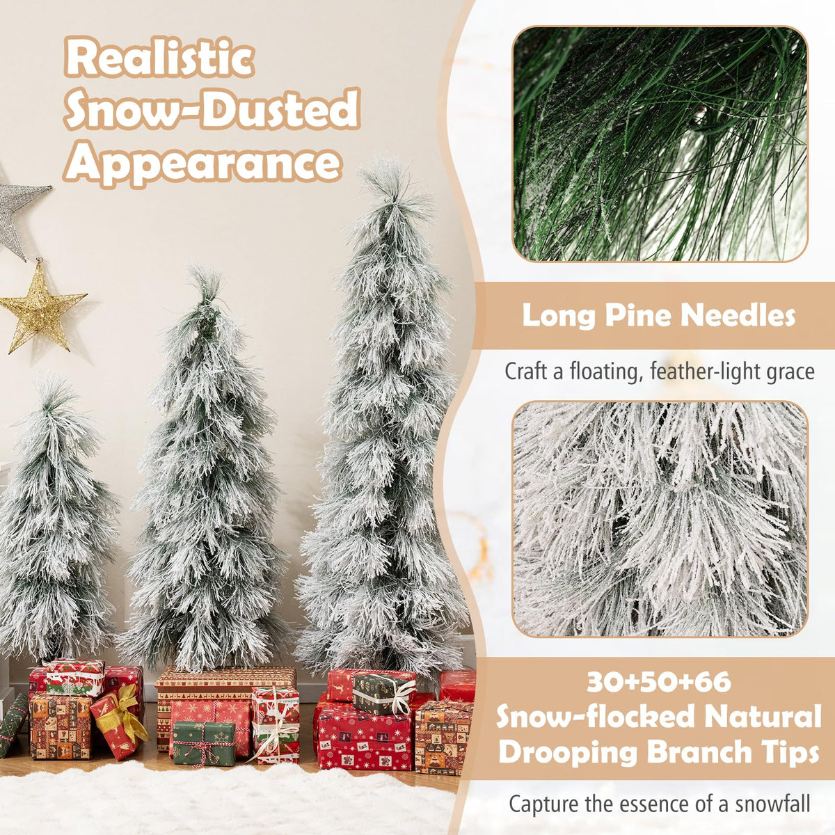 Goflame 3' 4' 5' Pre-Lit Snow Flocked Christmas Tree Set of 3 | Holiday Seasonal Decor