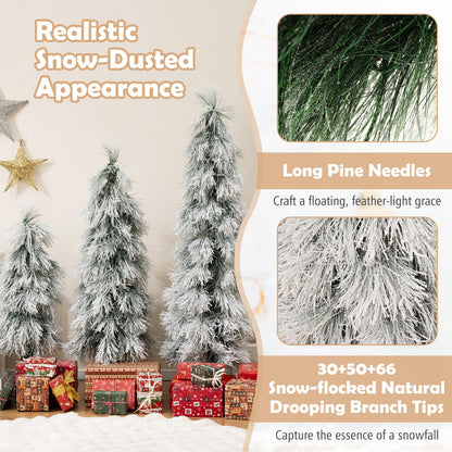 Goflame 3' 4' 5' Pre-Lit Snow Flocked Christmas Tree Set of 3 | Holiday Seasonal Decor