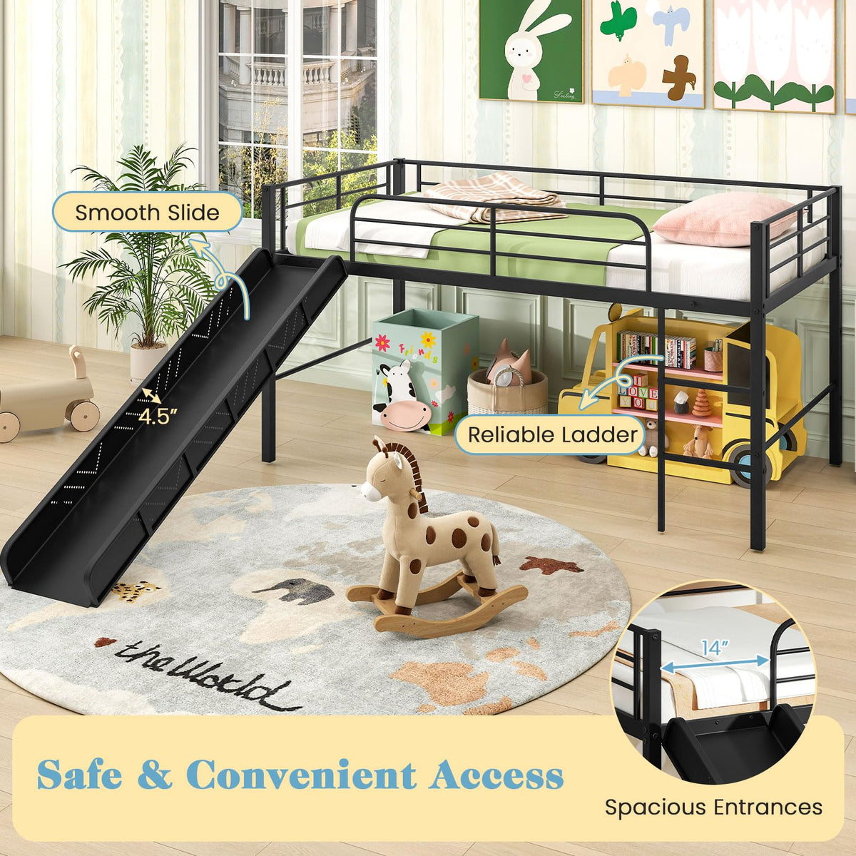 Goflame Low Loft Bed with Slide
