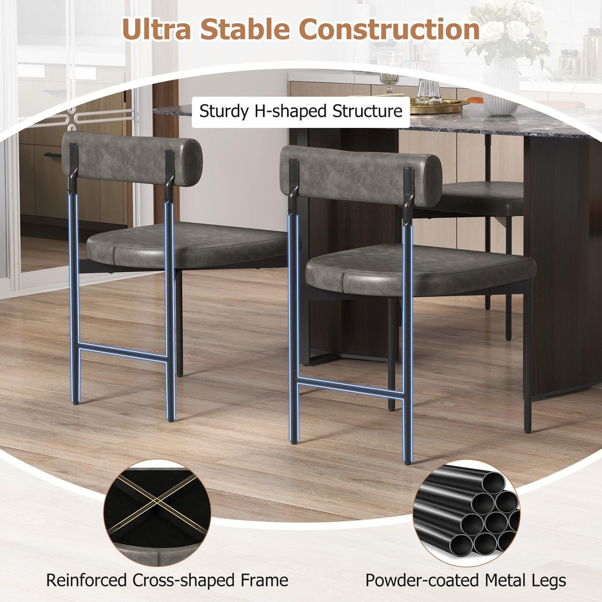 Goflame Dining Chairs, Faux Leather Upholstered Kitchen Side Chair with Padded Backrest and Cushion, Metal Legs