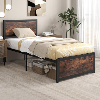 Goflame Twin Bed Frames for Kids, Industrial Metal Platform Bed with Headboard