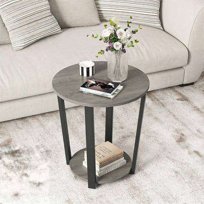 Goflame Round End Table with Open Storage Shelf and Metal Frame