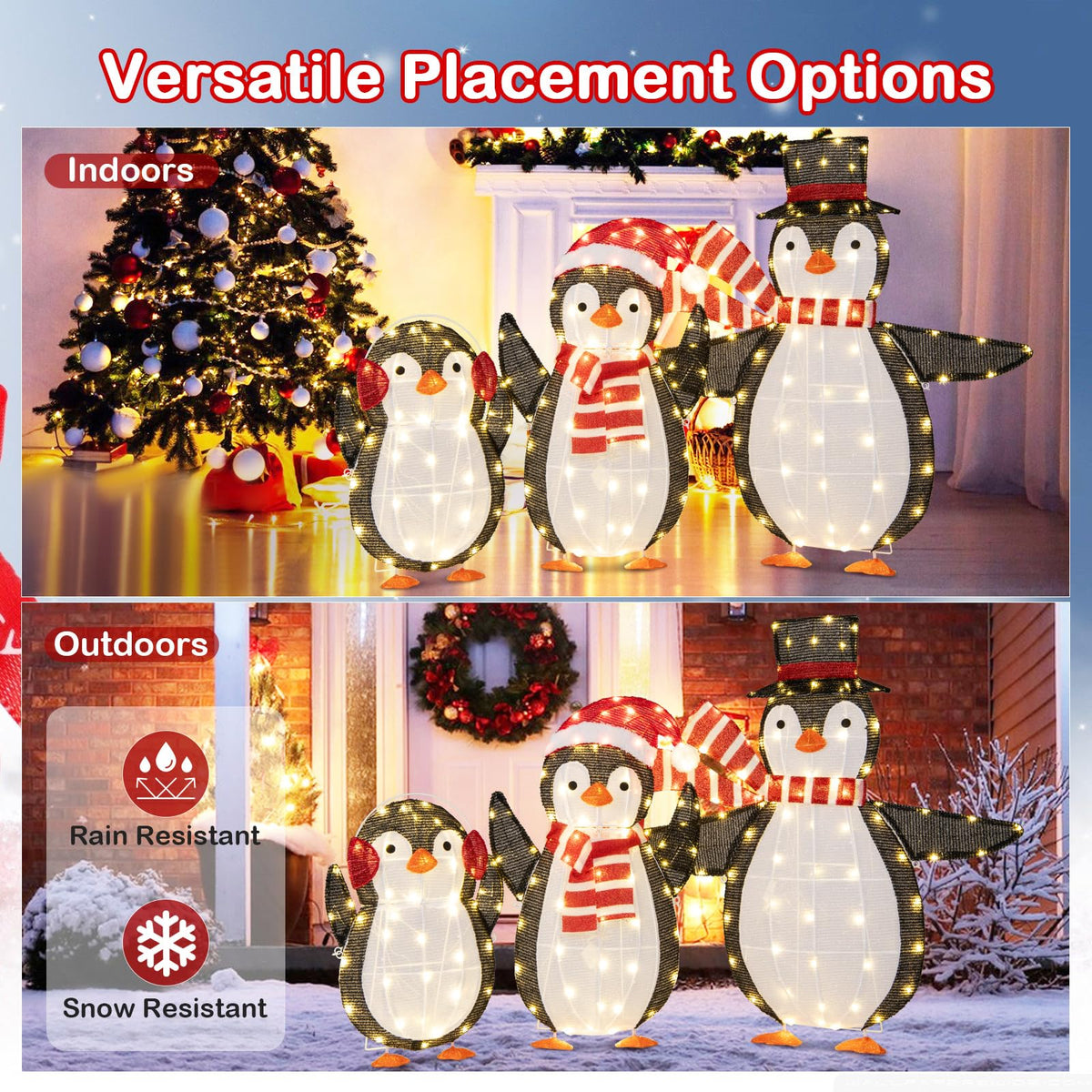 Goflame Set of 3 Lighted Christmas Penguins with LED Lights Outdoor Glowing Holiday Display