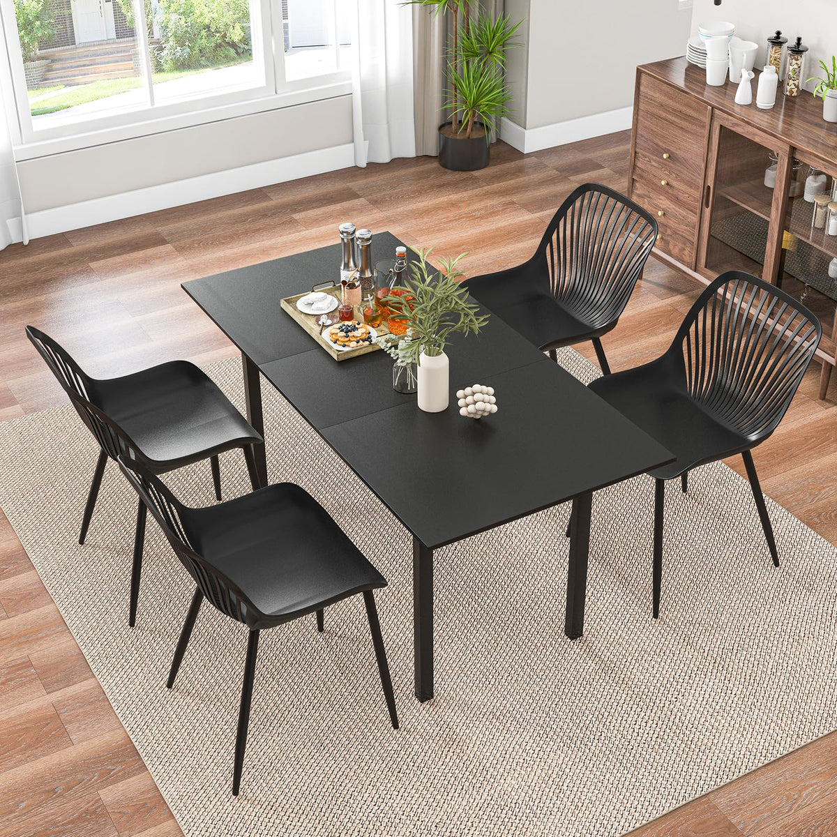 Goflame Black Dining Chairs Set of 4, Modern Kitchen Chairs w/Metal Legs