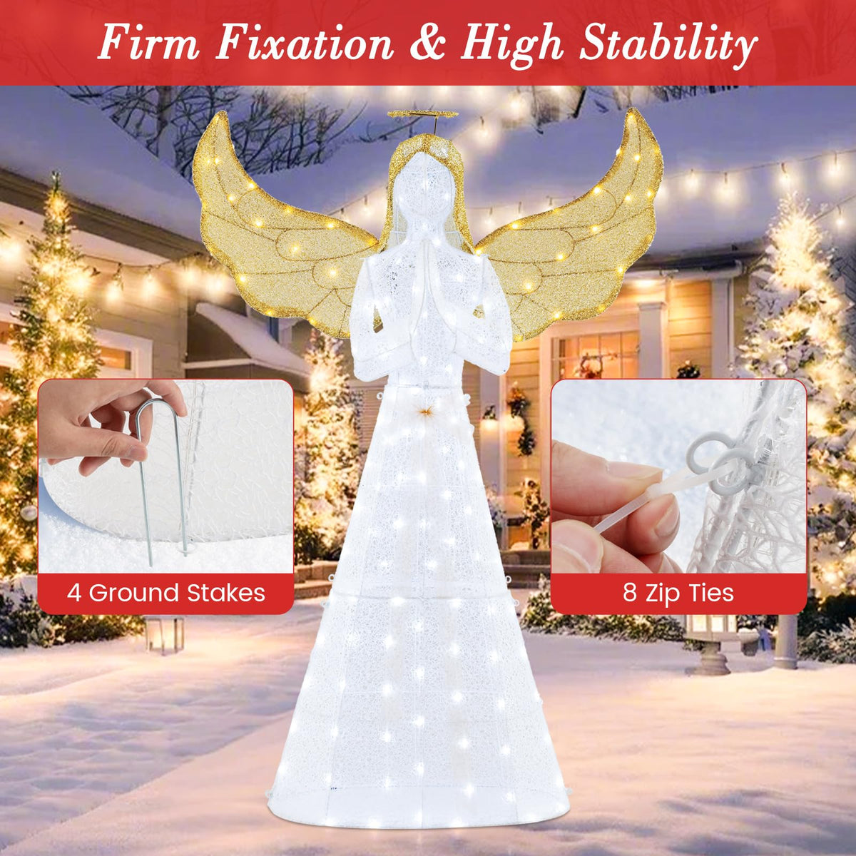 Goflame 5 FT Christmas Pre-Lit Angel, Yard Lighted-up Festive Angel w/Halo