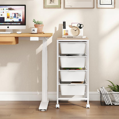 Goflame 4-Drawer Rolling Storage Cart Mobile Utility Organizer with Wooden Tabletop and Lockable Wheels