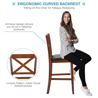 Goflame Modern 25” Counter Height Dining Pub Stools with X-Shaped Backrest, Soft Cushion & Durable PU Seat