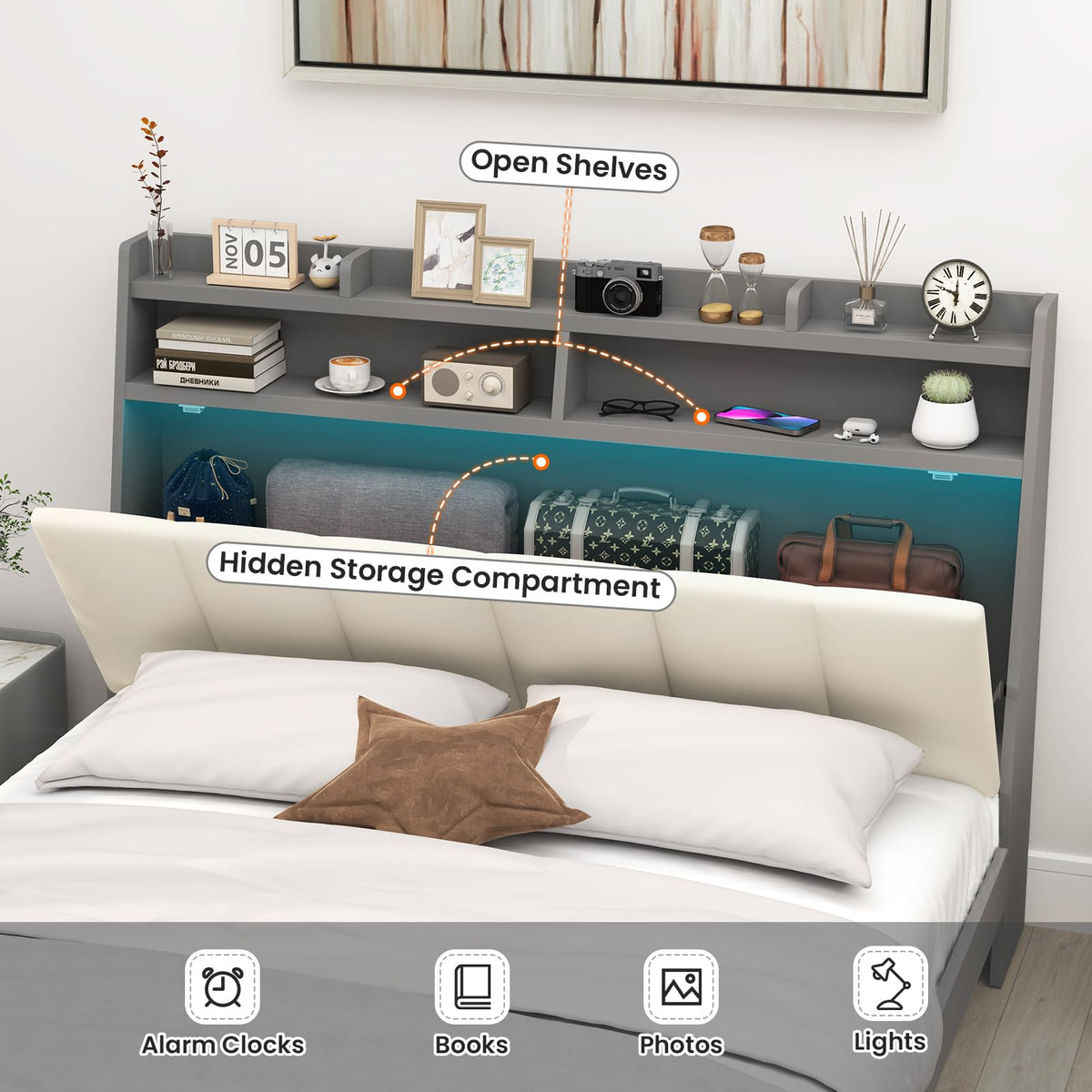 Goflame Full Size Bed Frame with Storage