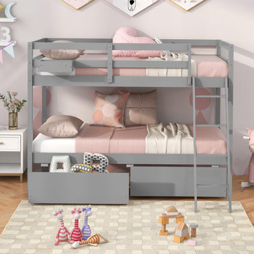 Goflame Bunk Bed Twin Over Twin with 2 Storage Drawers