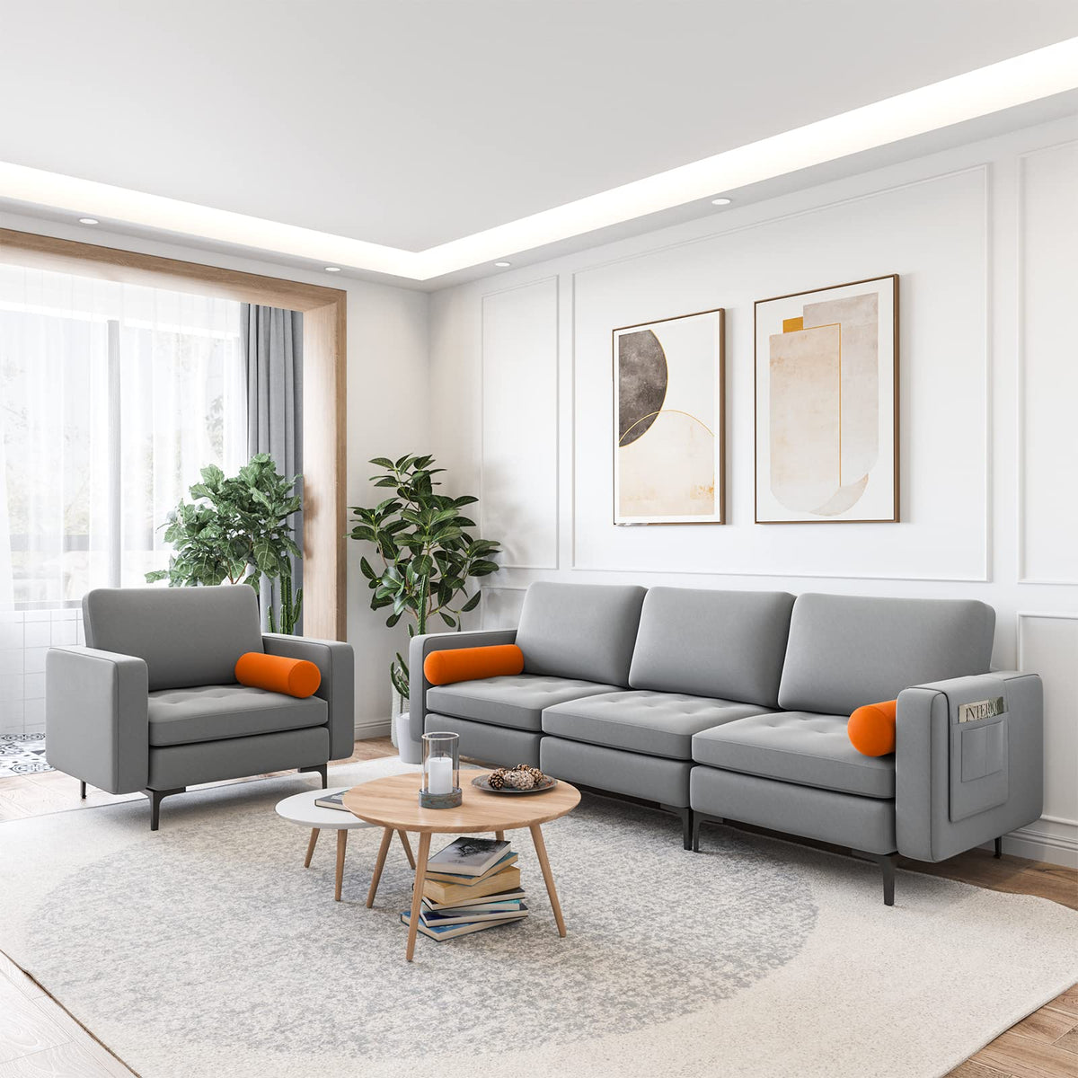 Goflame 97" Sectional Sofa Couch, 3-Seater Modular Sleeper with USB Ports
