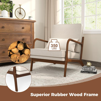 Goflame Mid Century Modern Accent Chair, Upholstered Armchair with Pillow, Rubber Wood Armrests & Legs