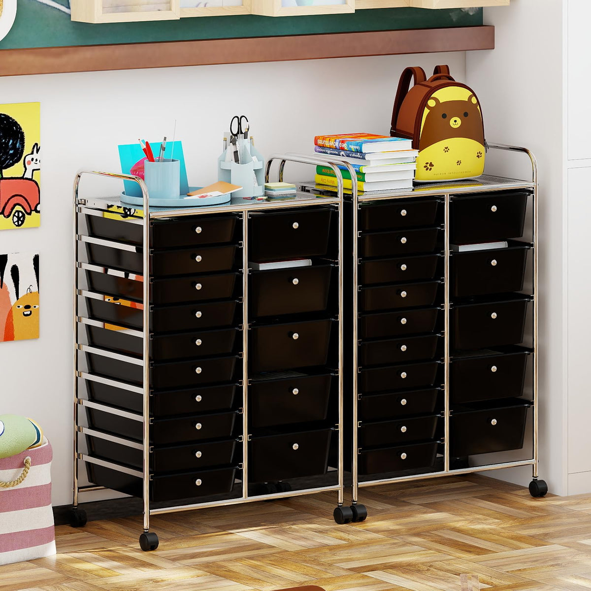 Goflame Rolling Storage Cart 15-Drawer Trolley with Chrome Plated Metal Frame