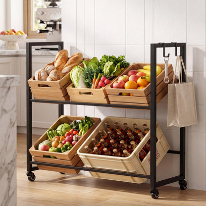 Goflame 2-Tier Drink Crate Rack with 4 Universal Wheels