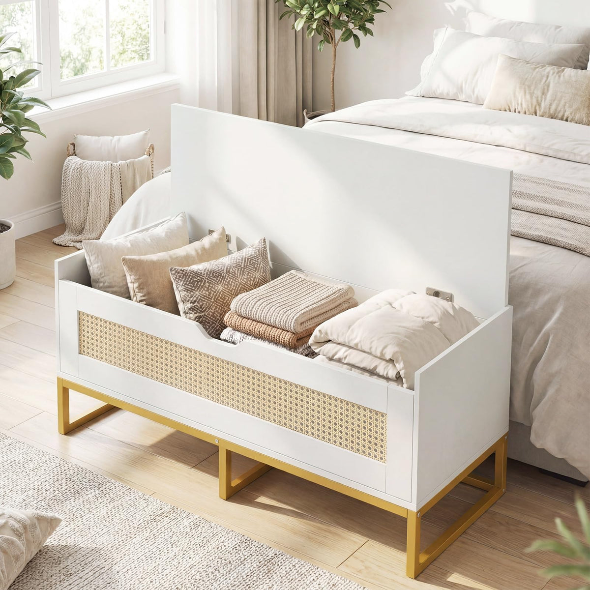 Goflame Flip-Top Entryway Bench with Removable Padded Seat & Hidden Storage