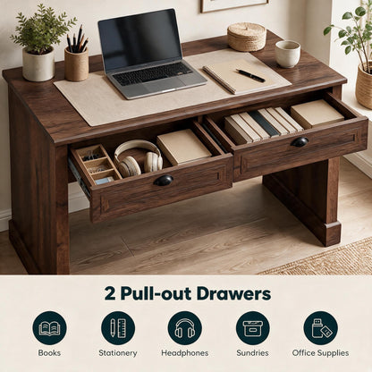 GOFLAME 48" Computer Desk with Drawers, Farmhouse Home Office Desks