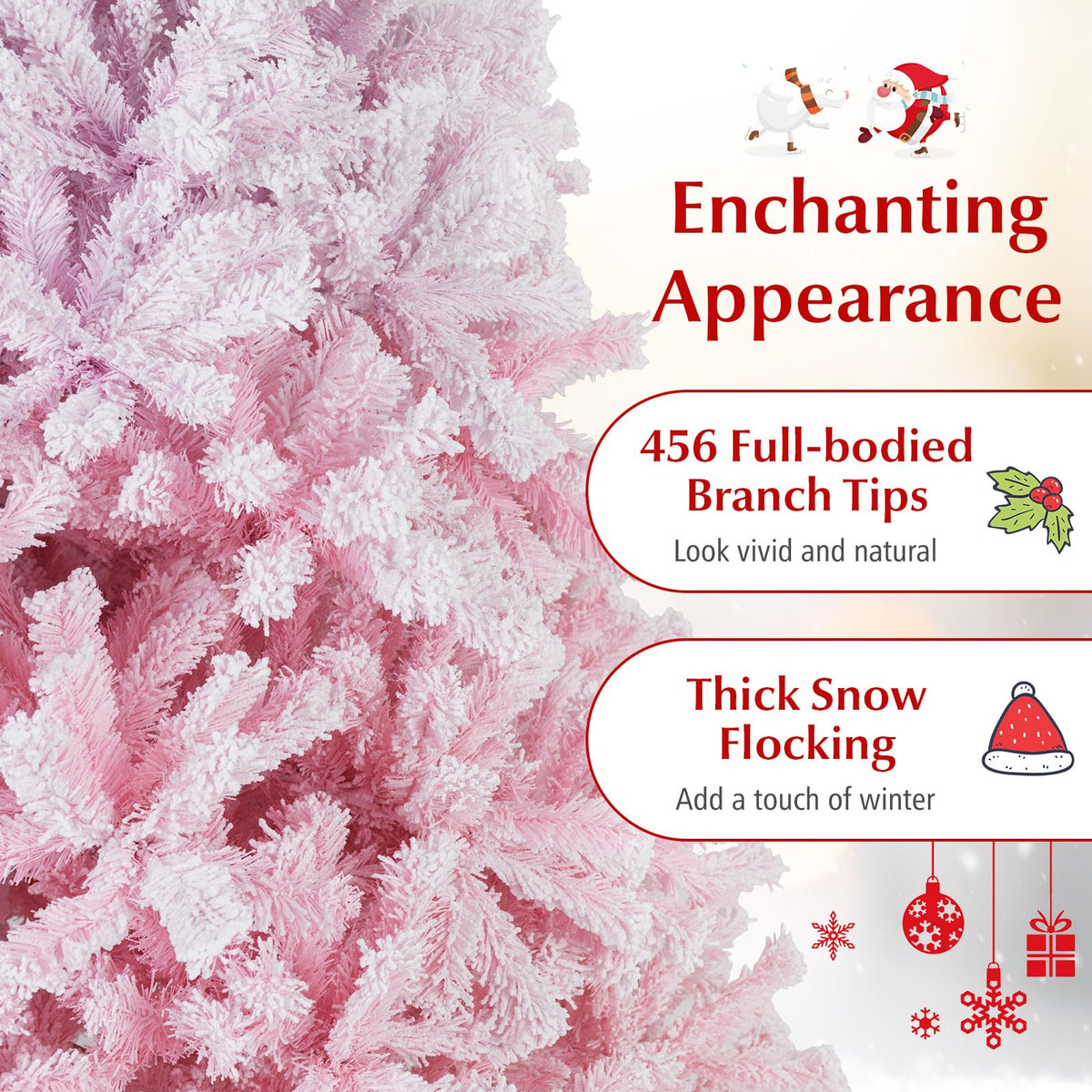 Goflame Pink Gradient & White Snow Flocked Christmas Tree | Home Office Decoration