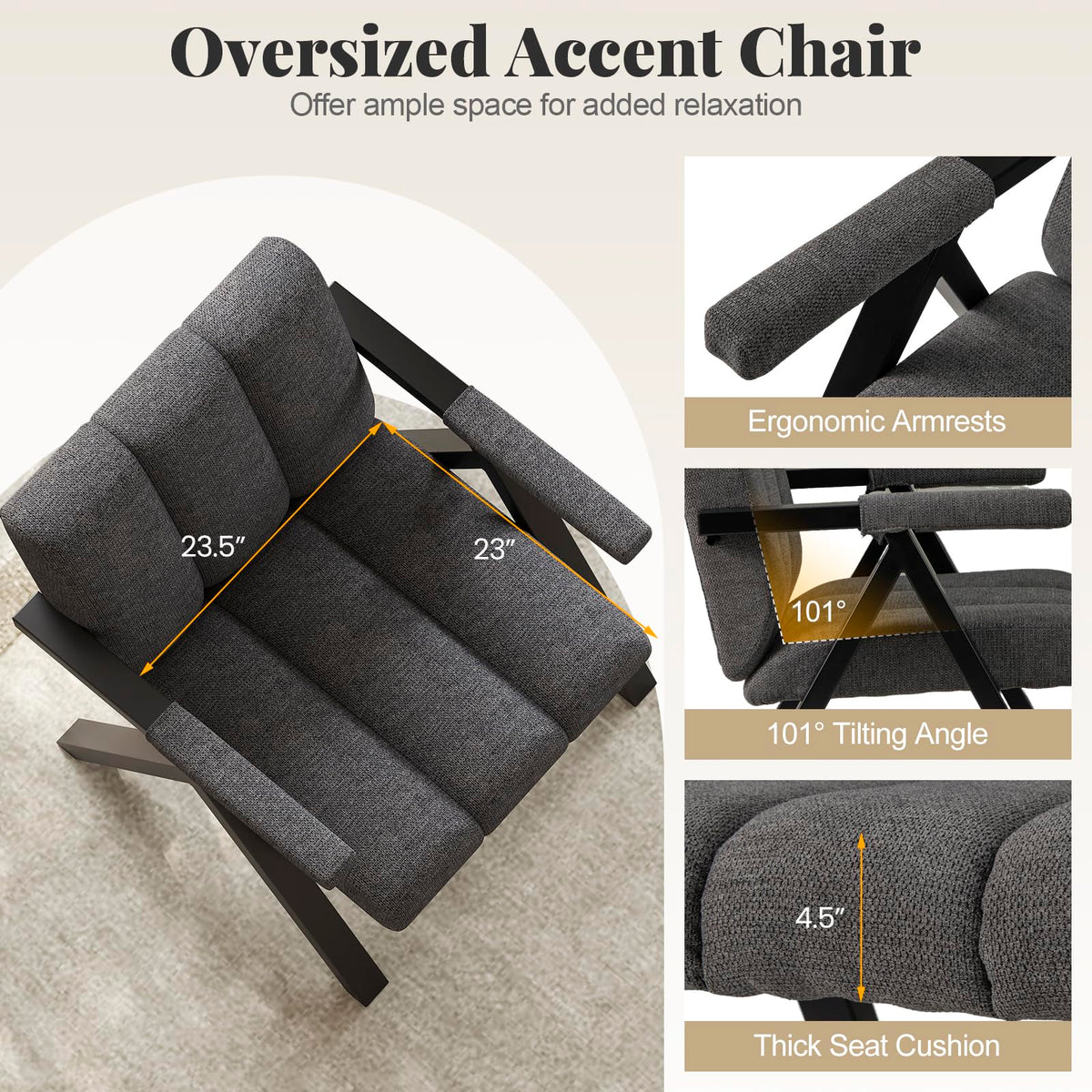 Goflame Mid-Century Modern Accent Chair with Deepened Seat