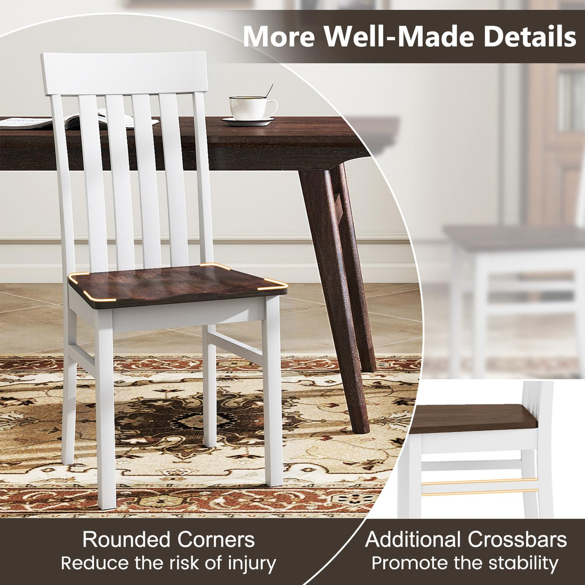 Goflame Wooden Dining Chairs Set of 2/4 with Hollowed Backrests & Rubber Wood Seats
