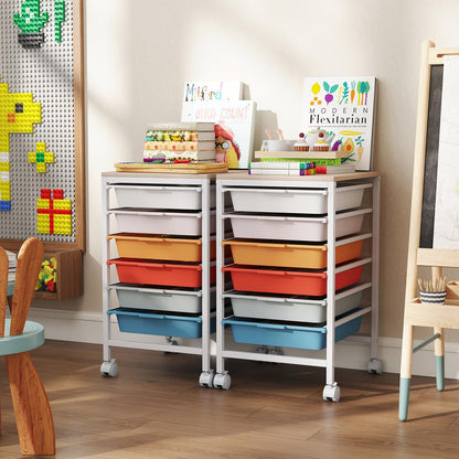 Goflame 6-Drawer Rolling Storage Cart with Wooden Tabletop