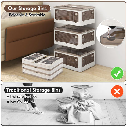 Goflame Storage Bins with Lids and Hidden Wheels, 3/6 Pack Stackable Collapsible Storage Boxes with 5 Opening Doors