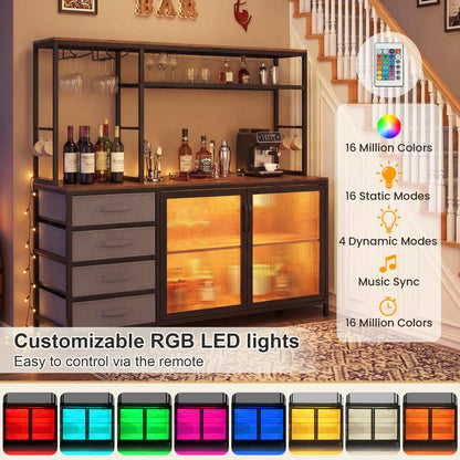 Goflame Tall Wine Bar Cabinet with LED Lights for Kitchen