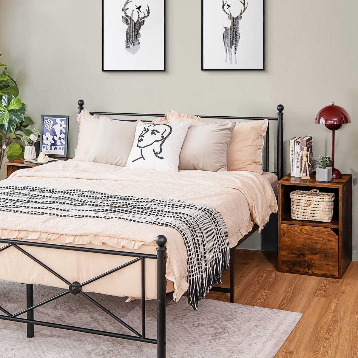 Goflame Set of 2 Nightstands, End Table Bedside Table w/Storage Cabinet and Open Shelf