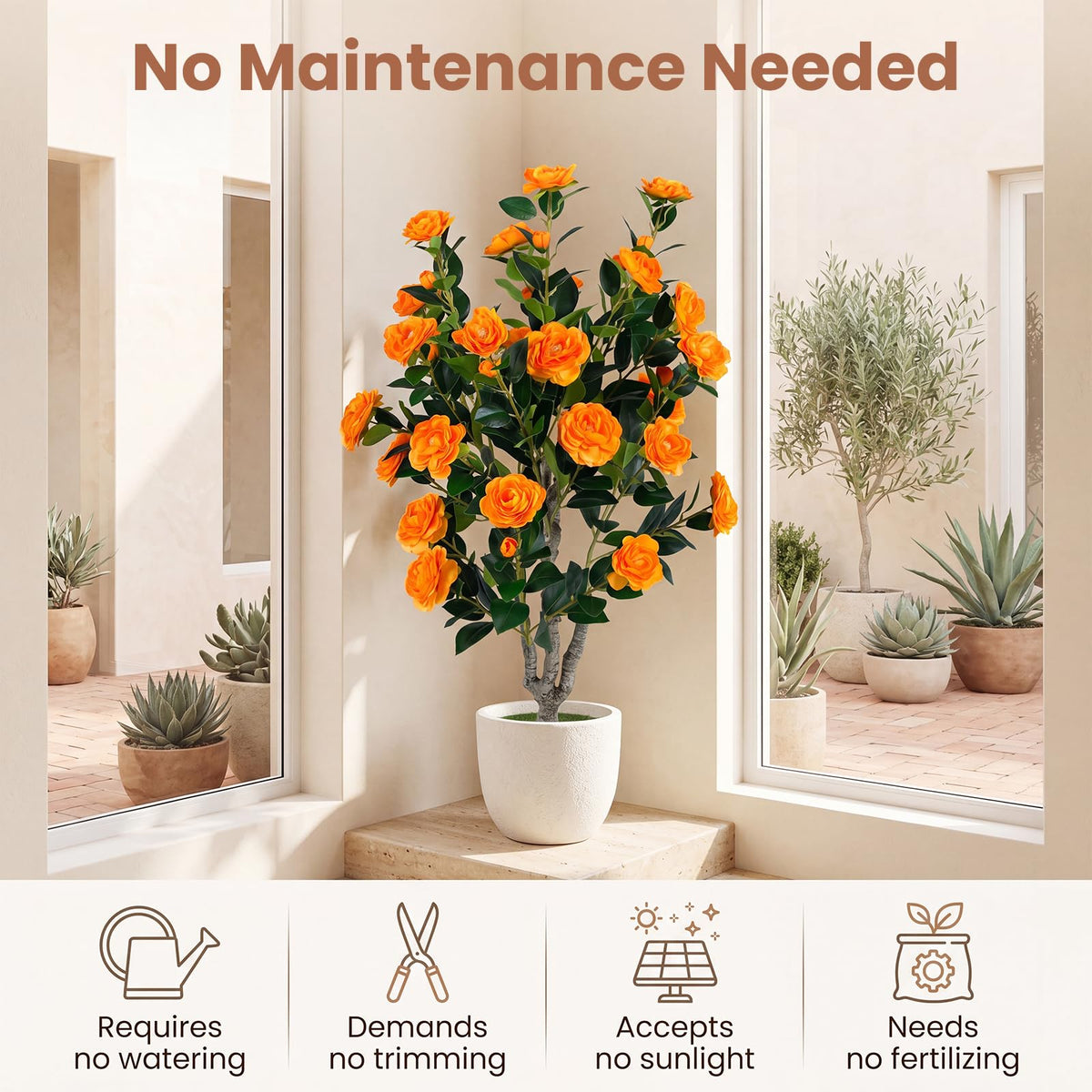 GOFLAME 39.5" Artificial Camellia Trees with Planter for Outdoor(1/2)