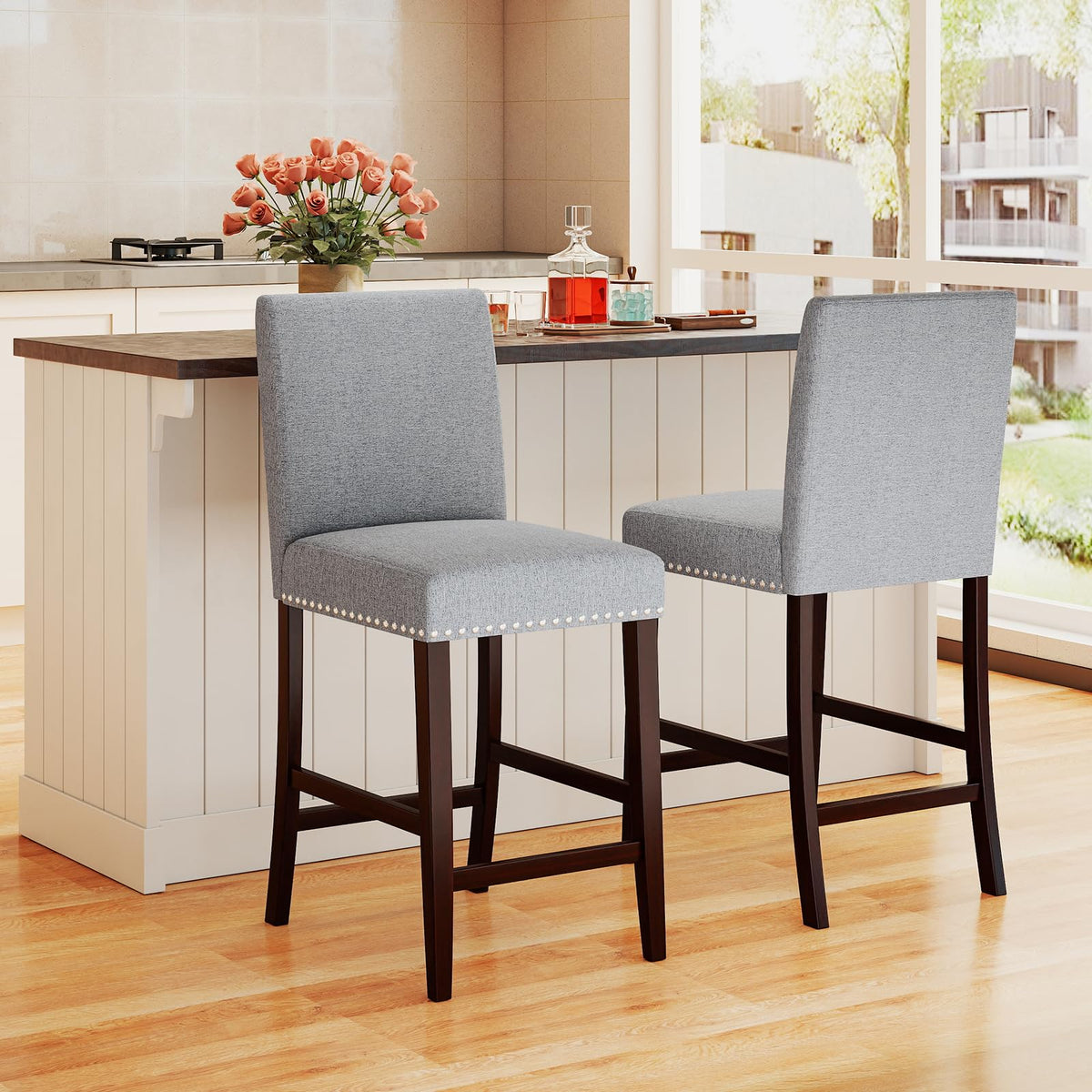 Goflame Modern Bar Stools Set of 2/4 26" Upholstered Counter Height Bar Stools w/Tilt Backrest