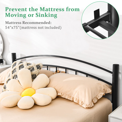 Queen/Full/Twin Size Black Modern Platform Bed with Headboard and Footboard | Metal Bed Frame