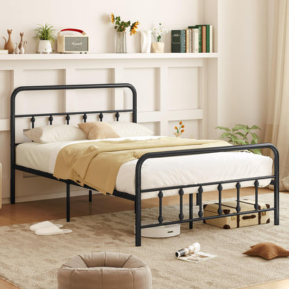 Goflame King/Queen/Full Size Metal Platform Bed Frame, Victorian Style Platform Bed with Headboard & Footboard