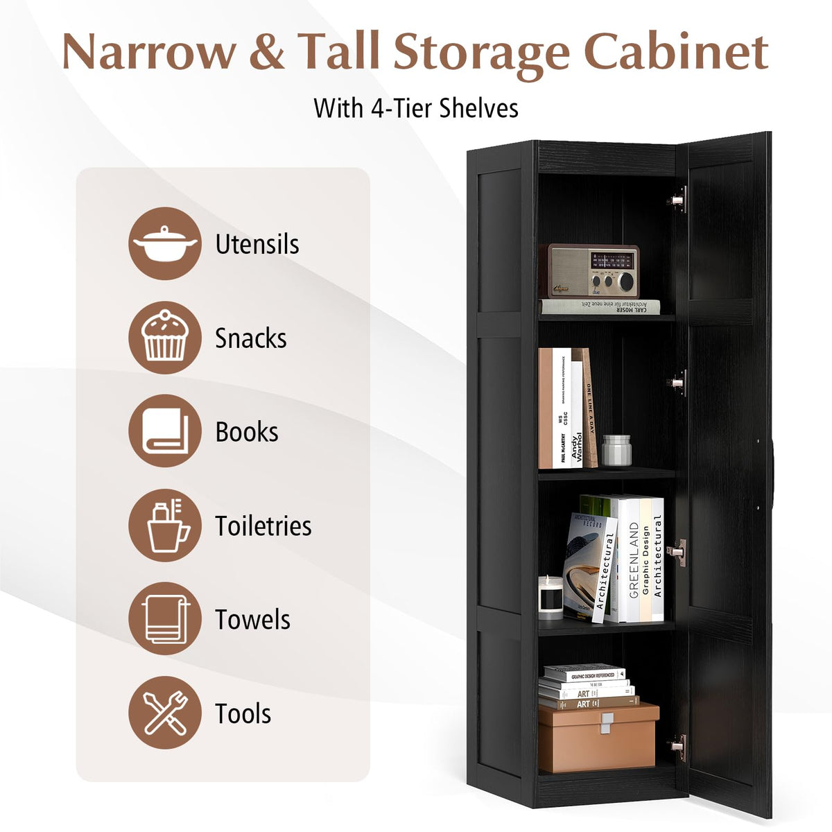 Goflame Narrow Farmhouse Freestanding Bathroom Cabinet with 4 Shelves