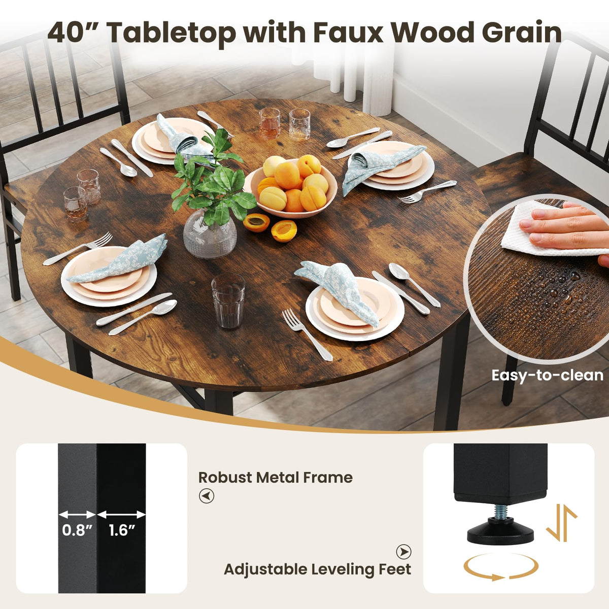 Goflame 40-Inches Round Kitchen Table & Chairs with Storage Rack & Metal Frame