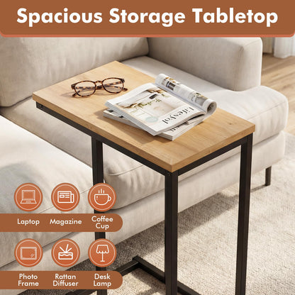Goflame Small Sofa Couch Side Table That Slide Under with Metal Frame & Spacious Tabletop