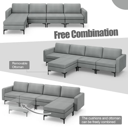 Goflame 4 Seat Convertible Sofa Couch, 123" L Sectional Sleeper with 2 or 1 USB Ports Socket