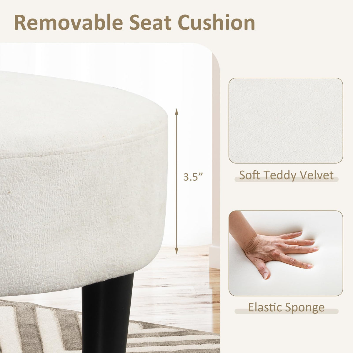Goflame Modern Accent Chair with Ottoman, Upholstered Teddy Velvet Barrel Club Chair w/Footrest