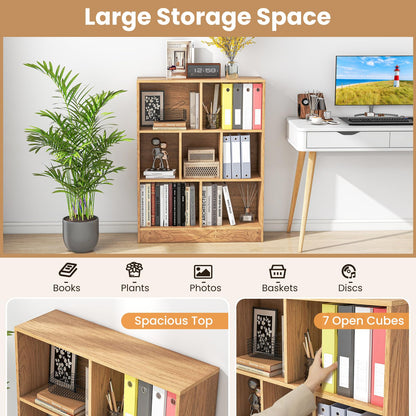 Goflame 7 Cube Bookcase 4-Tier Freestanding Bookshelf w/ 7 Open Compartments